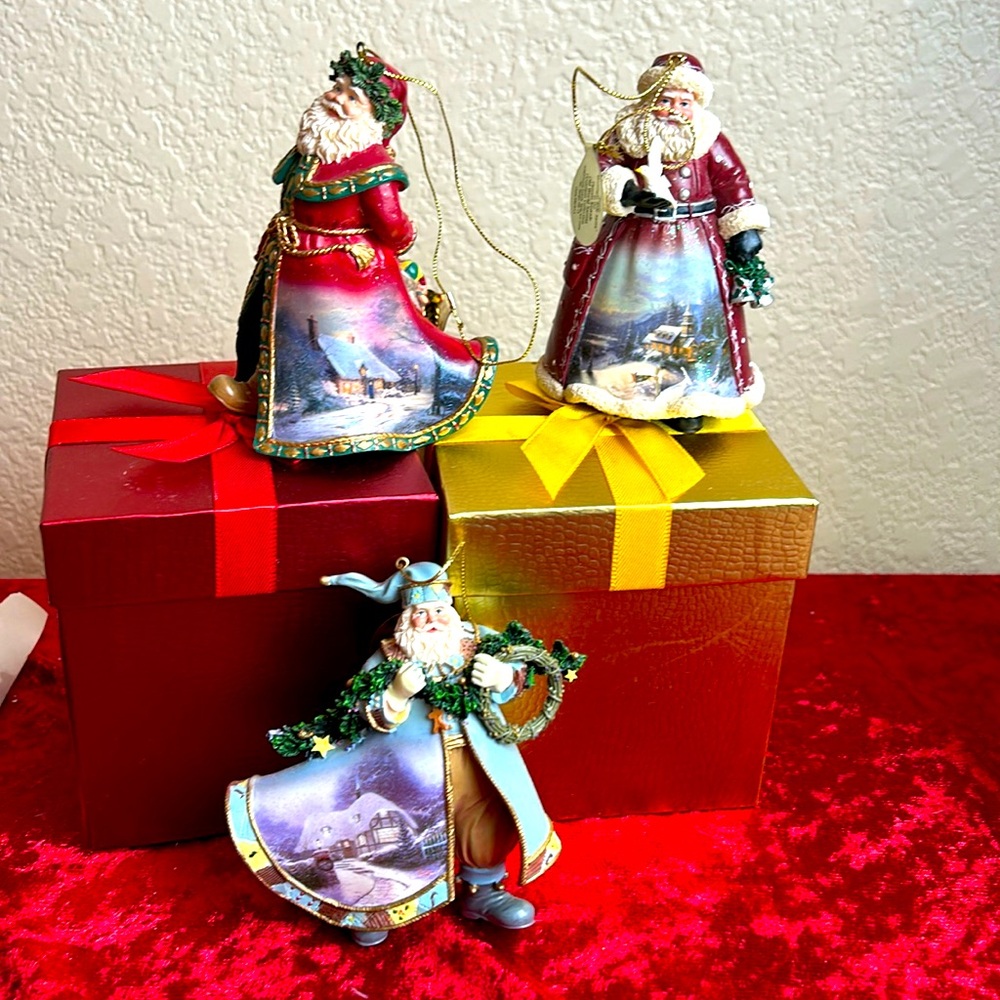 Three Thomas Kincaid Christmas tree ornament number seven ID